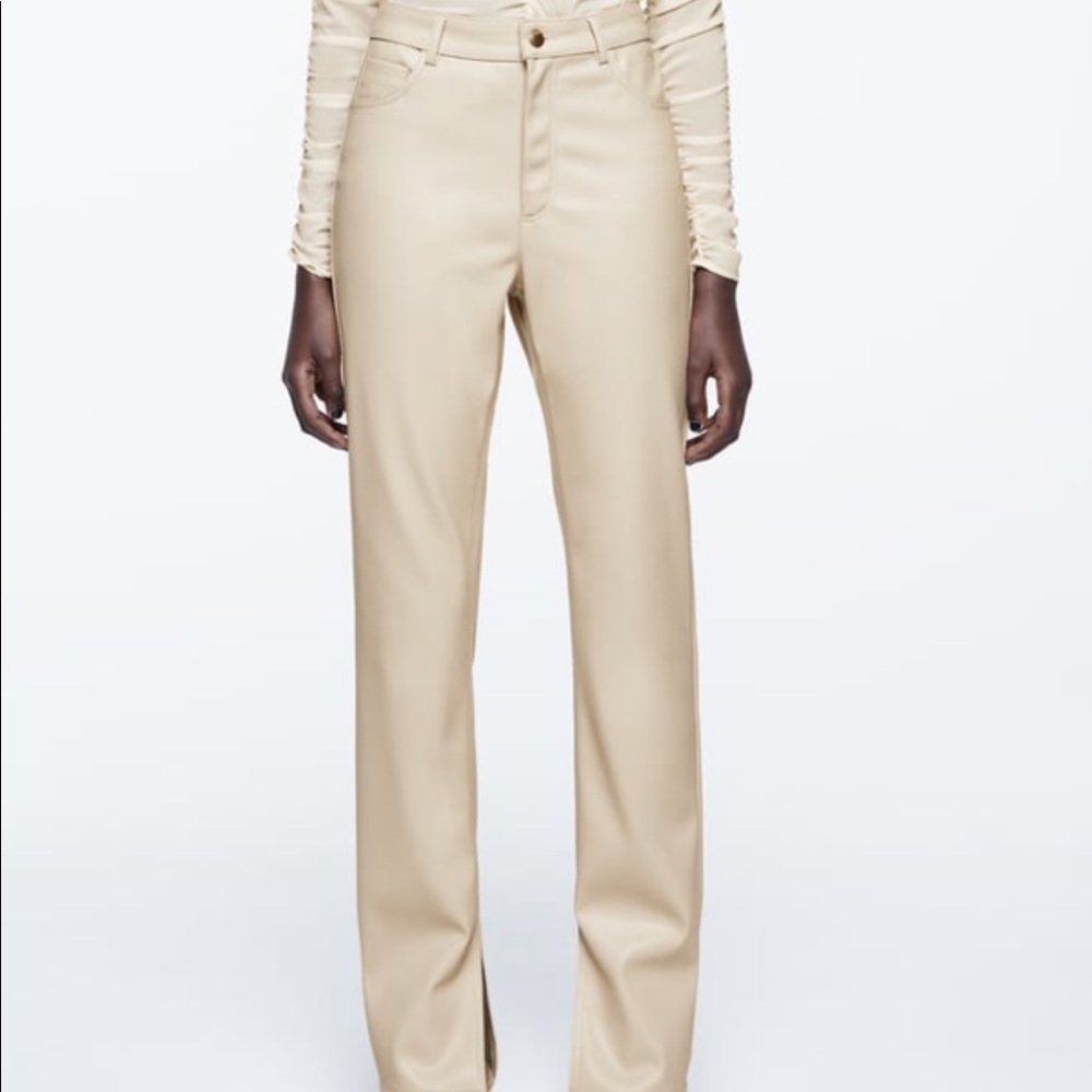 Beige Leather Zara Pants